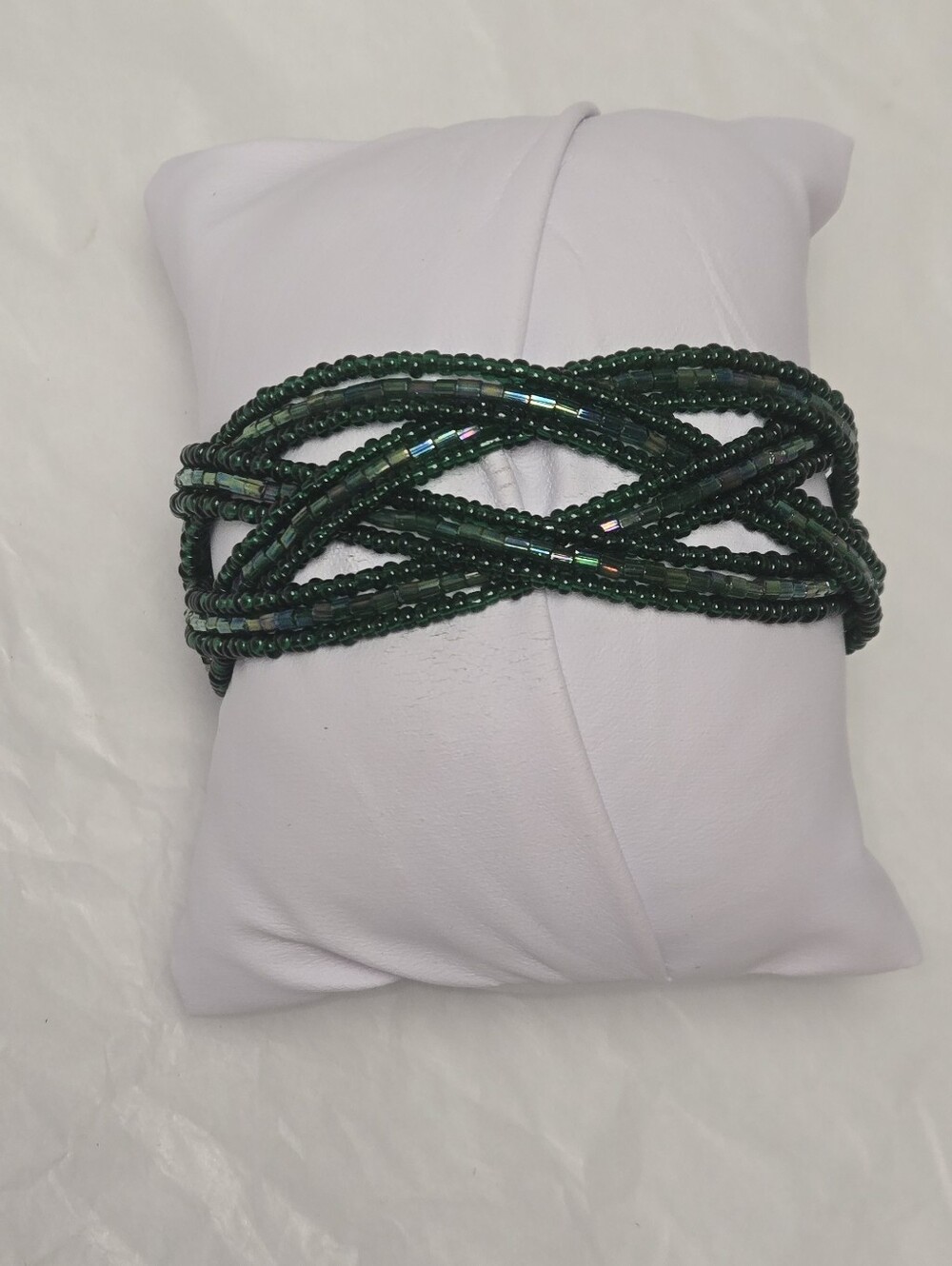 Anthropologie Emerald Fae Green Braided Beaded Bracelet Memory Wire